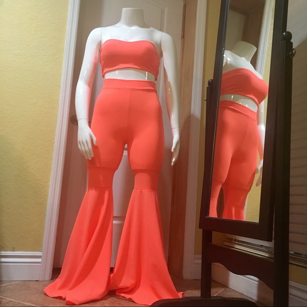 Bandeau tie top draped bellbottom set